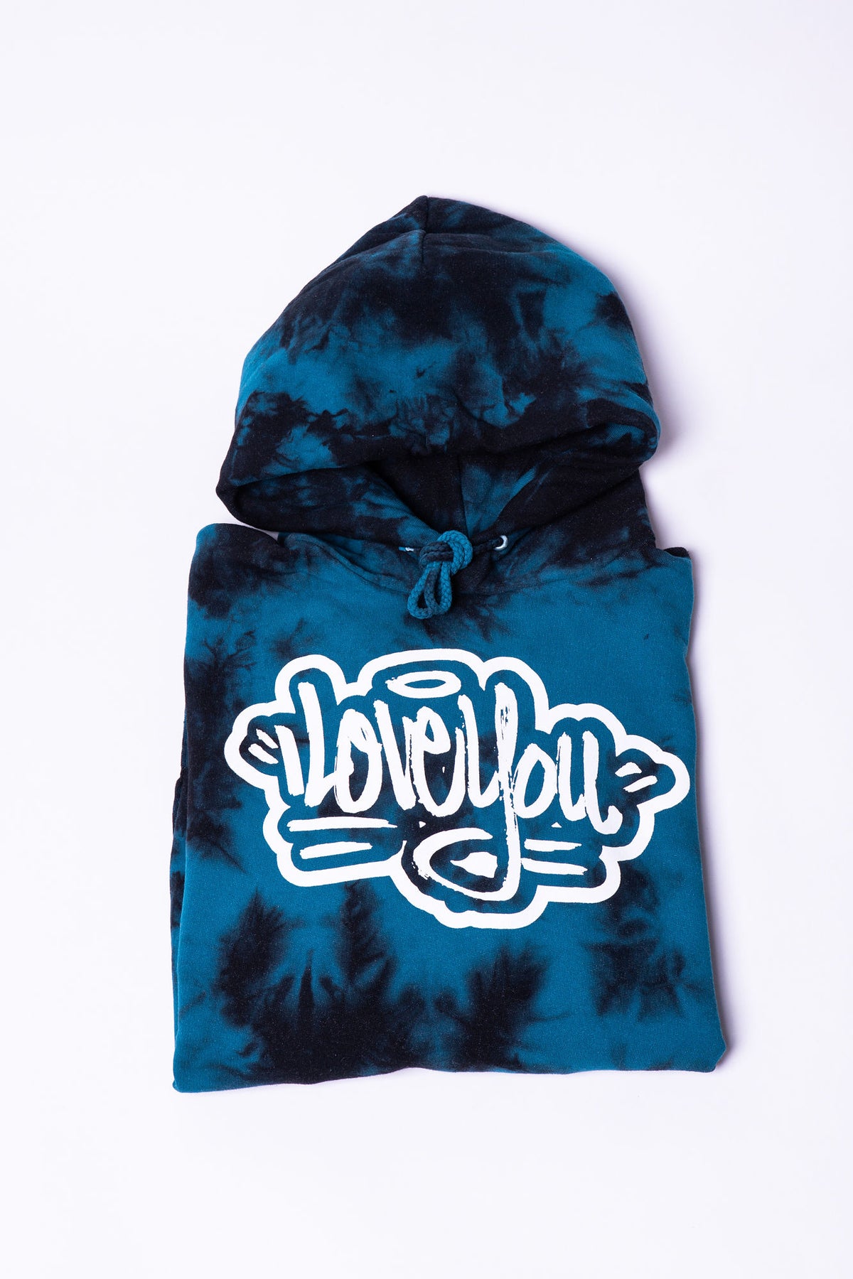 I Love You Teal Crystal Tie-Dye Hoody