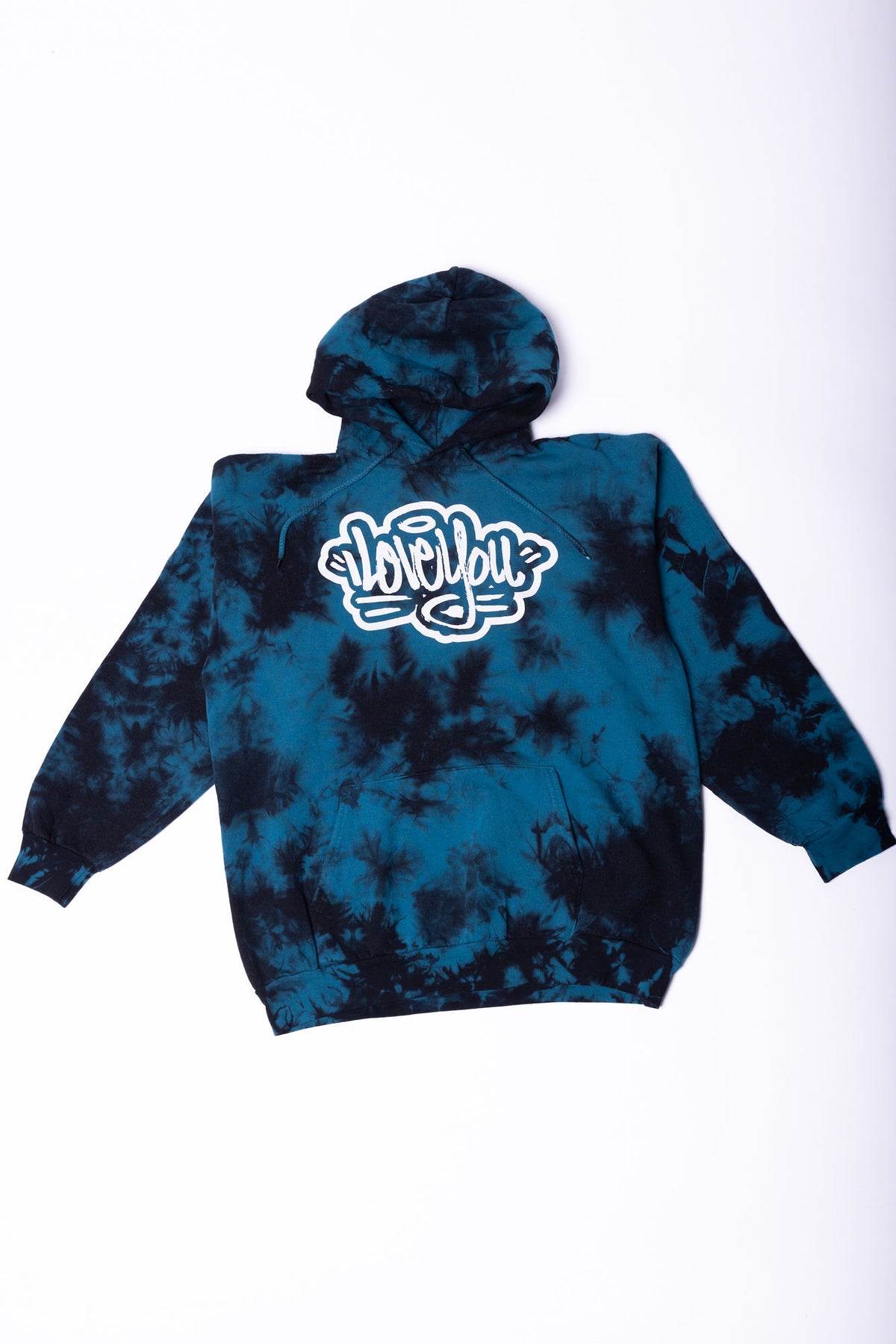 I Love You Teal Crystal Tie-Dye Hoody